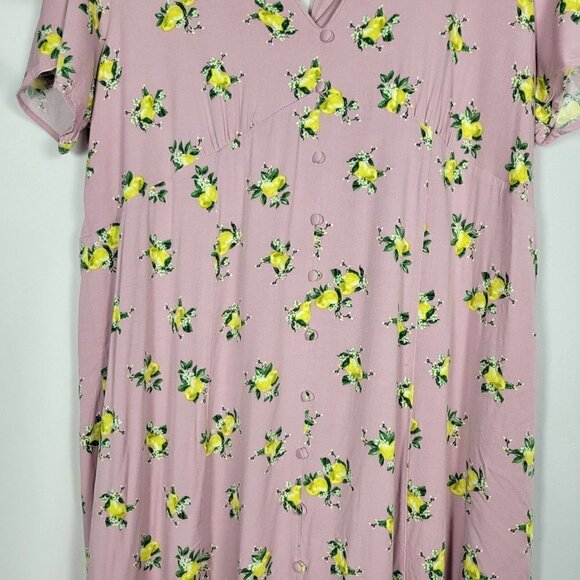 Torrid Midi Challis Dress Lavender, Lemon Pattern, Button Front Size 2x (18/20) - Picture 9 of 14